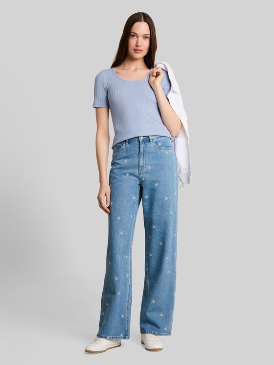 Slim-fit pointelle T-shirt - foggy sky blue