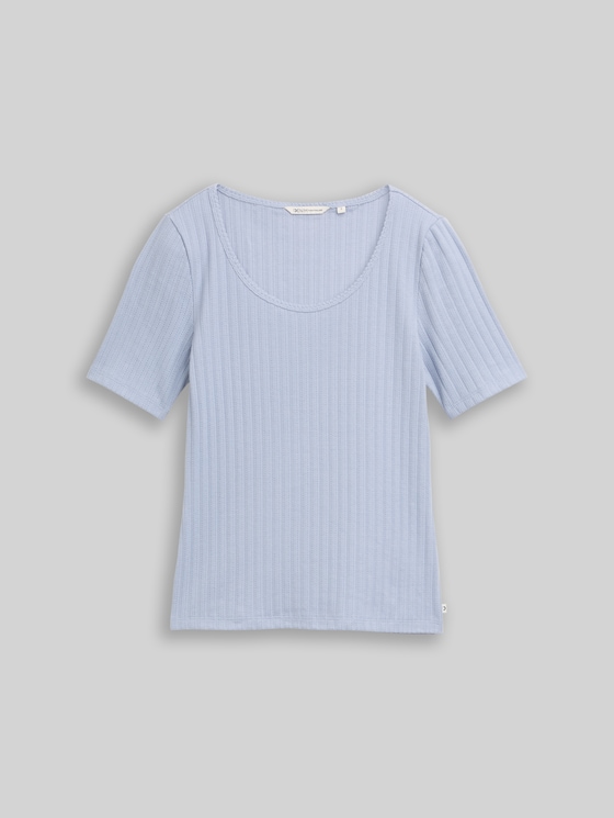 Slim-fit pointelle T-shirt - foggy sky blue