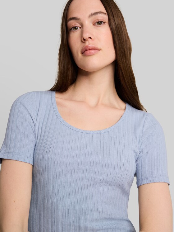 Slim-fit pointelle T-shirt - foggy sky blue