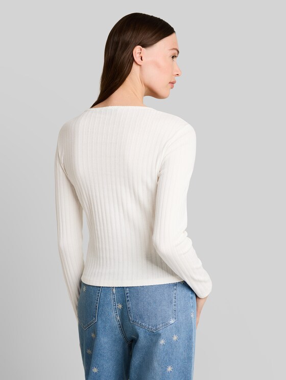 Pointelle cardigan with button placket - off white