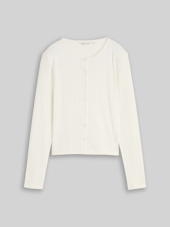 Pointelle cardigan with button placket - off white