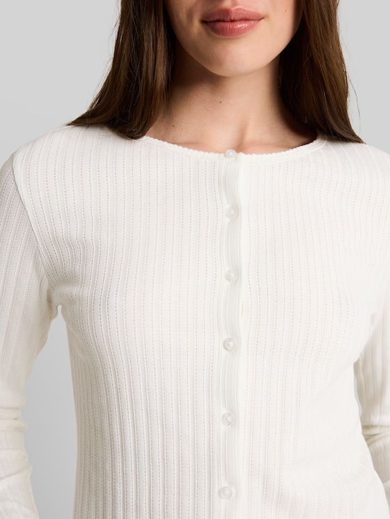 Pointelle cardigan with button placket - off white