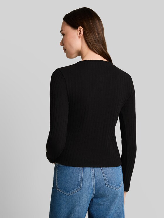 Pointelle cardigan with button placket - deep black