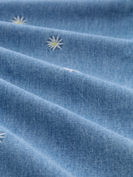 TTLINOU WIDE jeans with floral embroidery - blue white daisy embroidery