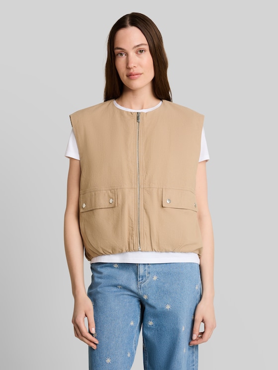 Loose-fit waistcoat with pockets - Mink Beige