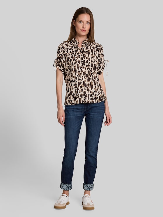 TTEDDA SLIM jeans with leopard-print cuffs - dark blue denim