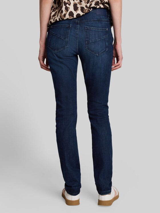 TTEDDA SLIM jeans with leopard-print cuffs - dark blue denim