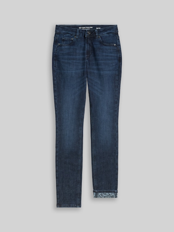TTEDDA SLIM jeans with leopard-print cuffs - dark blue denim