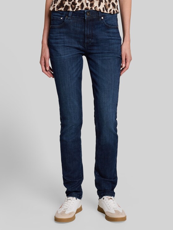 TTEDDA SLIM jeans with leopard-print cuffs - dark blue denim