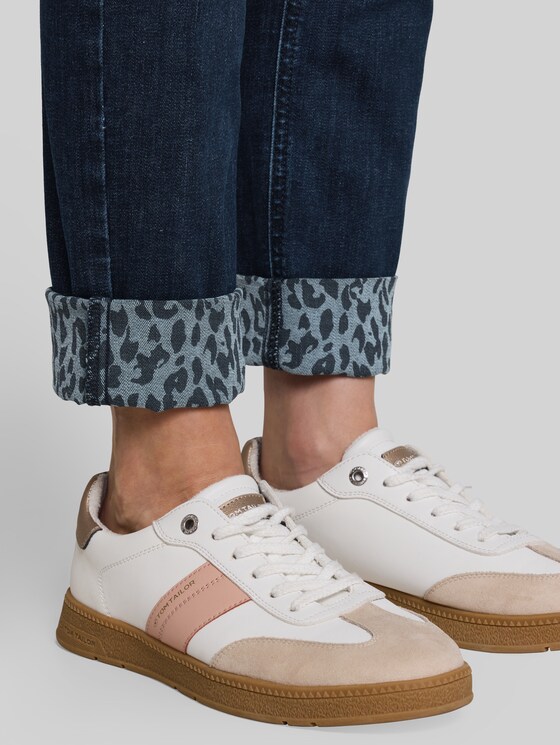 TTEDDA SLIM jeans with leopard-print cuffs - dark blue denim