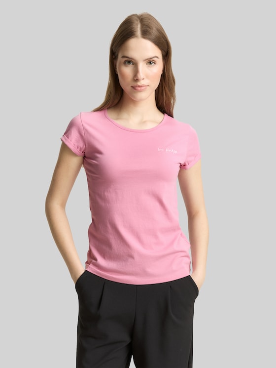 Slim fit T-shirt with embroidery - Soft Blush Rose