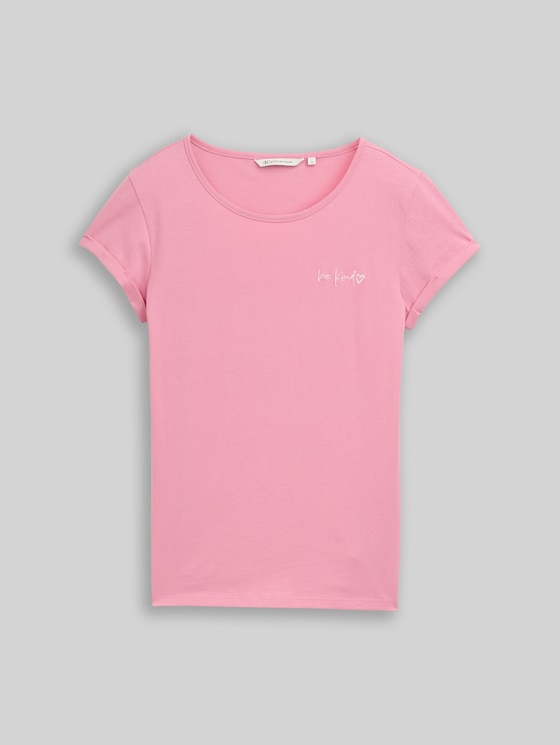 Slim fit T-shirt with embroidery - Soft Blush Rose