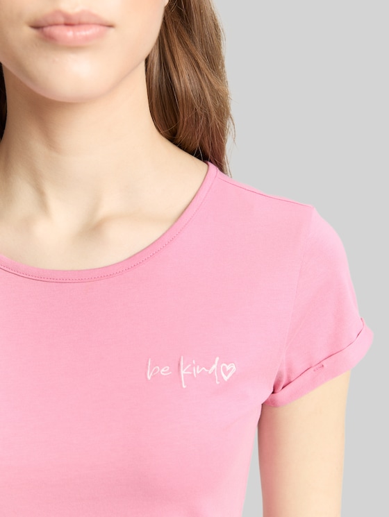 Slim fit T-shirt with embroidery - Soft Blush Rose
