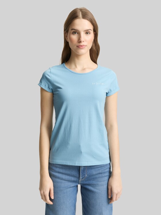 Slim fit T-shirt with embroidery - calm cloud blue