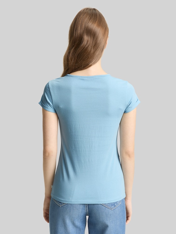 Slim fit T-shirt with embroidery - calm cloud blue