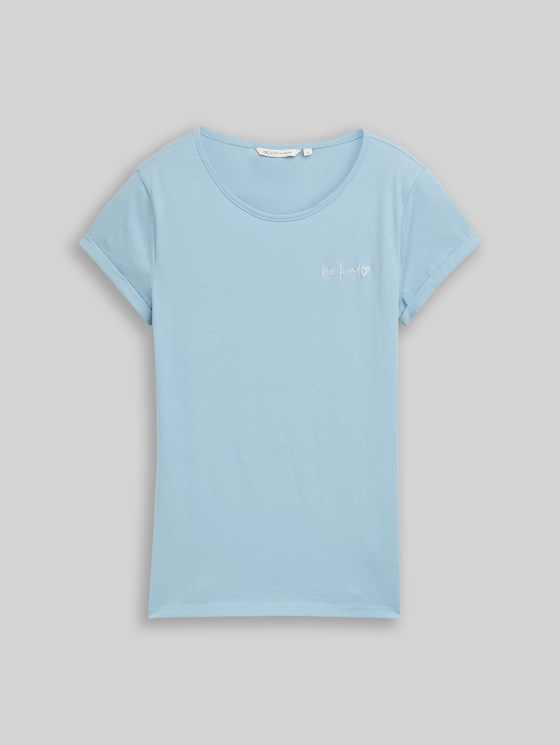 Slim fit T-shirt with embroidery - calm cloud blue