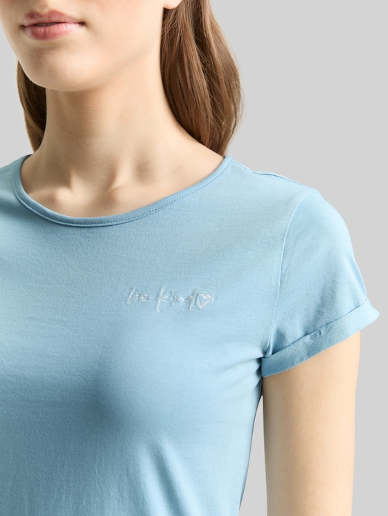 Slim fit T-shirt with embroidery - calm cloud blue