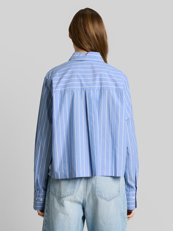 Boxy-fit cotton shirt blouse - mid blue white stripe