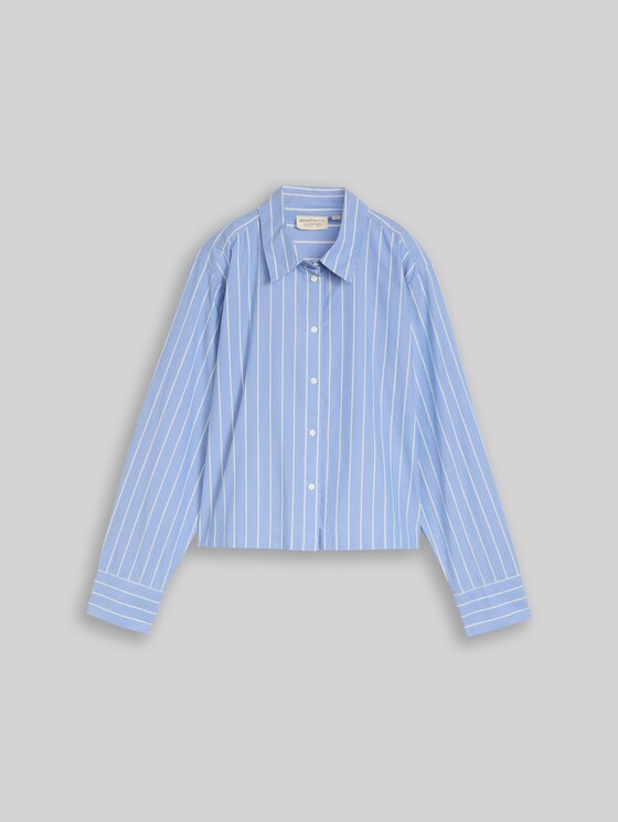 Boxy-fit cotton shirt blouse - mid blue white stripe