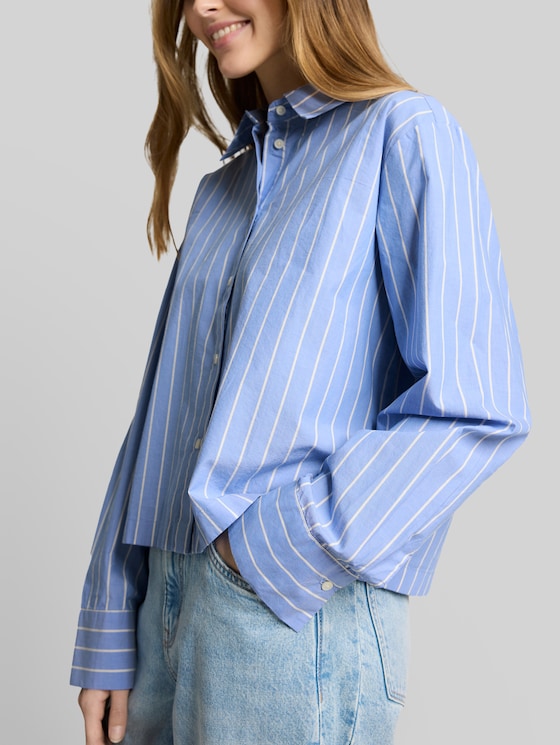 Boxy-fit cotton shirt blouse - mid blue white stripe