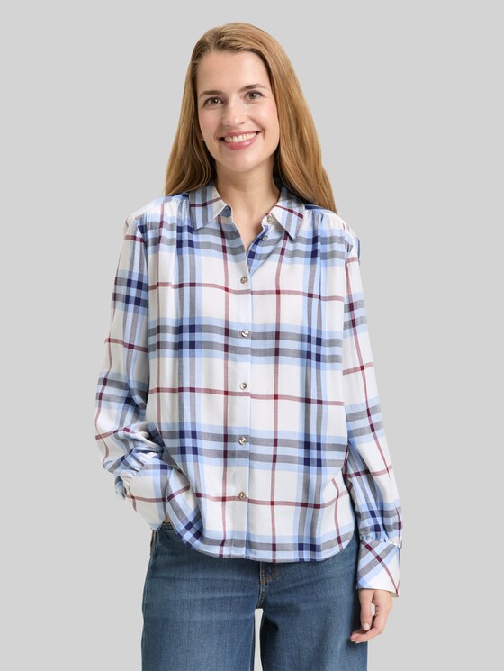 Blouse with checked pattern - off white blue big check