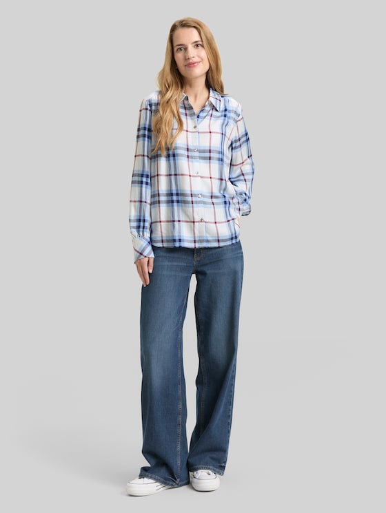 Blouse with checked pattern - off white blue big check