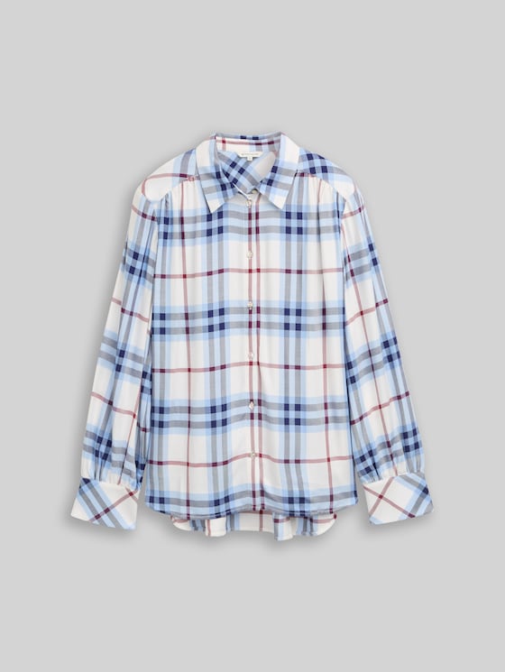 Blouse with checked pattern - off white blue big check