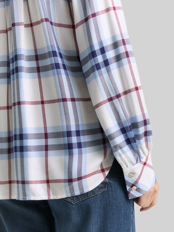 Blouse with checked pattern - off white blue big check