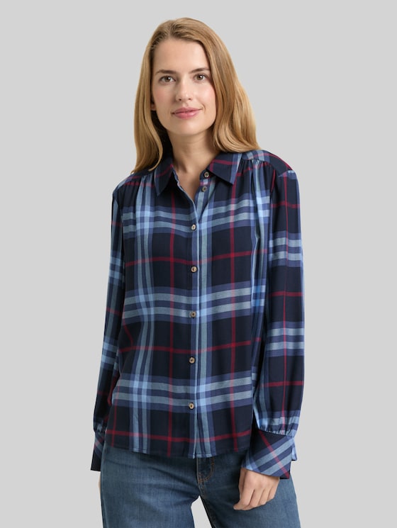 Blouse with checked pattern - navy  blue big check