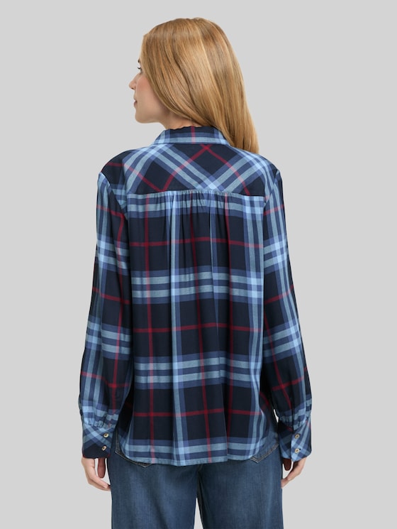 Blouse with checked pattern - navy  blue big check