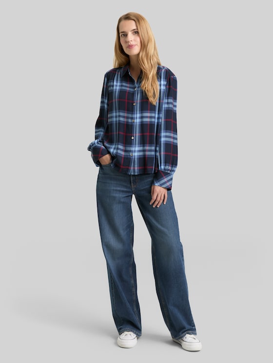 Blouse with checked pattern - navy  blue big check