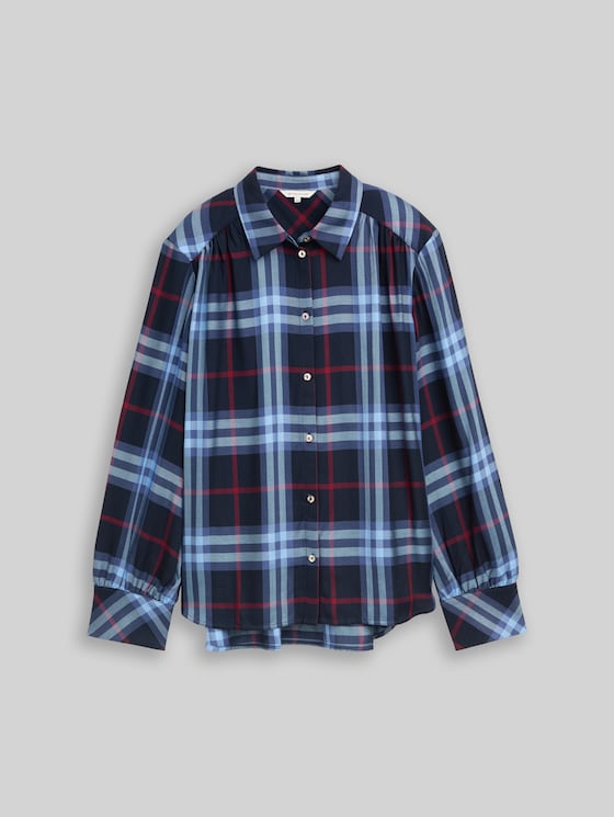 Blouse with checked pattern - navy  blue big check