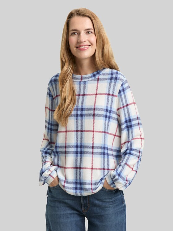Long-sleeved shirt with checked pattern - off white blue big check