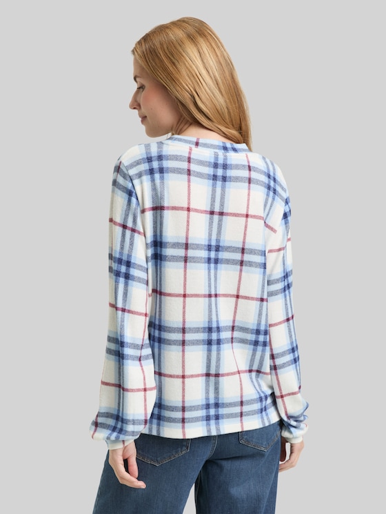 Long-sleeved shirt with checked pattern - off white blue big check