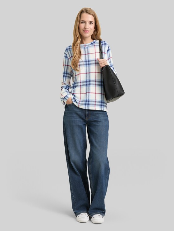 Long-sleeved shirt with checked pattern - off white blue big check