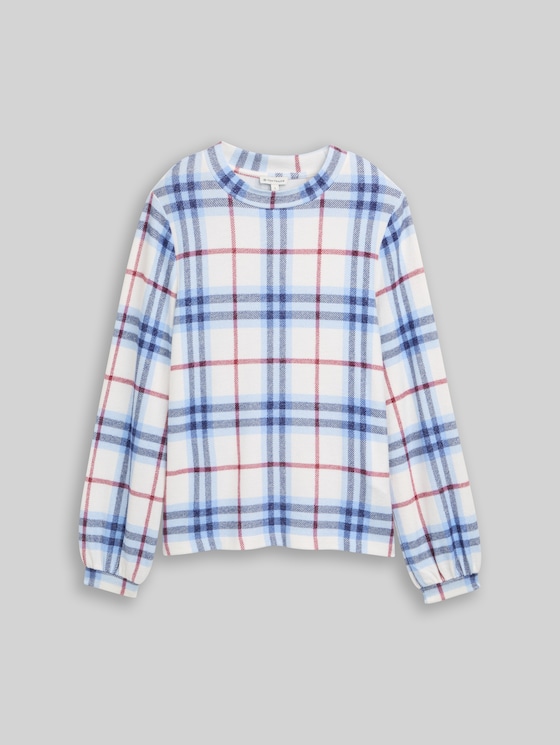 Long-sleeved shirt with checked pattern - off white blue big check