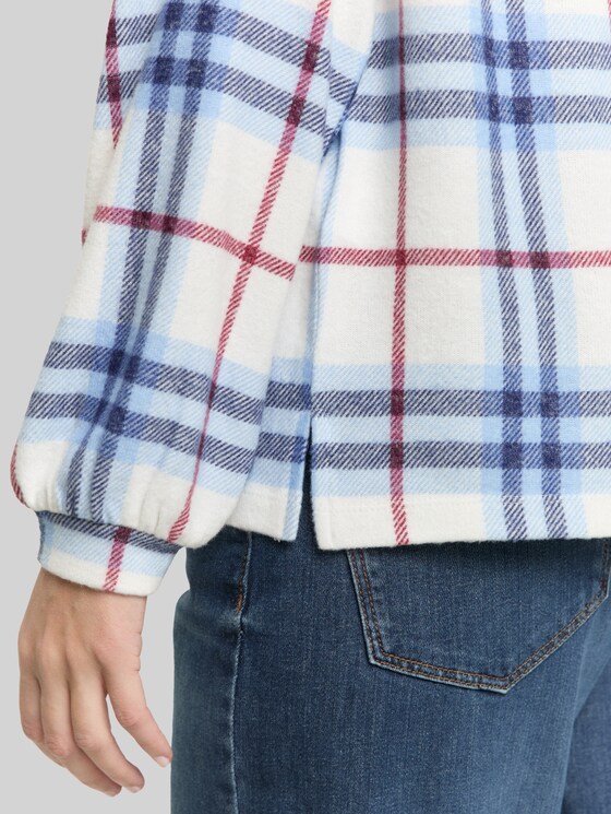 Long-sleeved shirt with checked pattern - off white blue big check