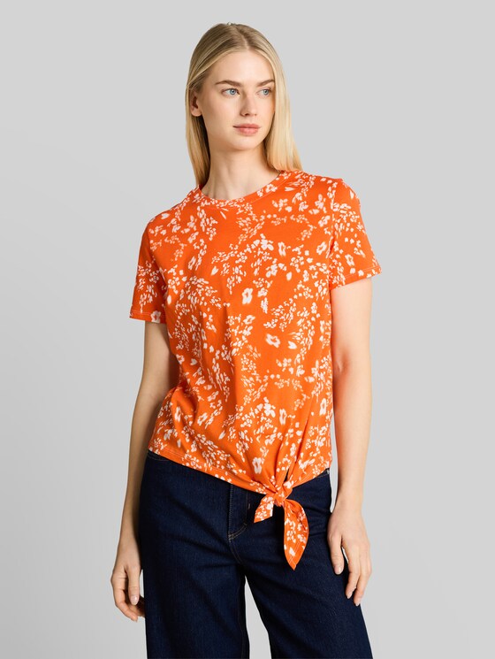 T-shirt with knot detail - red white flower print
