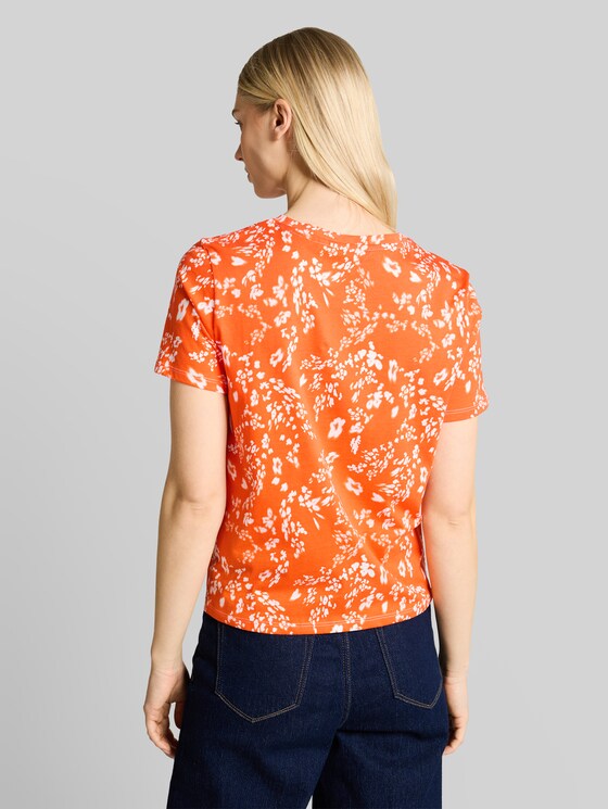 T-shirt with knot detail - red white flower print