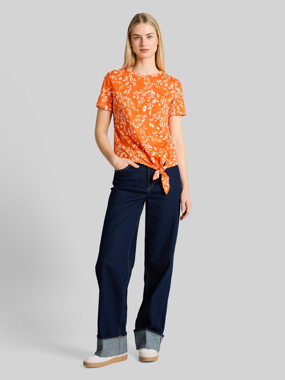 T-shirt with knot detail - red white flower print