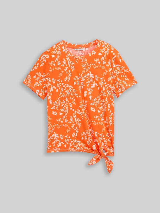 T-shirt with knot detail - red white flower print