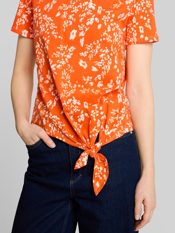 T-shirt with knot detail - red white flower print