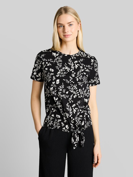 T-shirt with knot detail - black white flower print