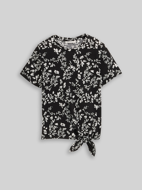 T-shirt with knot detail - black white flower print