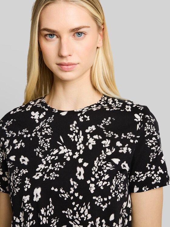 T-shirt with knot detail - black white flower print
