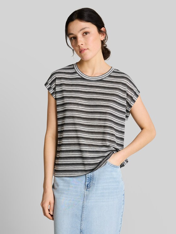 Striped T-shirt - black white gradient stripe