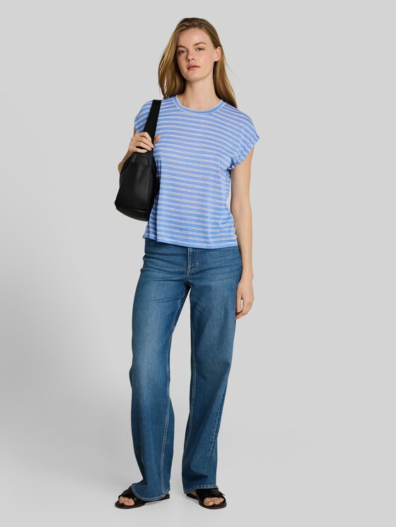 Striped T-shirt - blue white black stripe