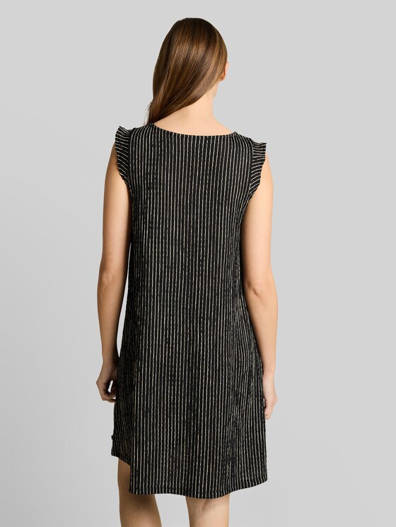 Crinkle mini dress with flounce sleeves - black beige stripe