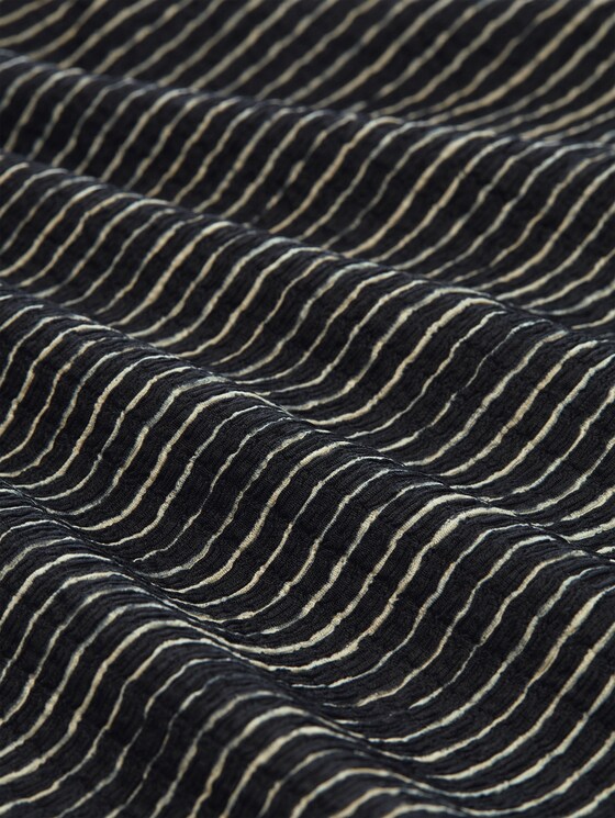 Crinkle mini dress with flounce sleeves - black beige stripe