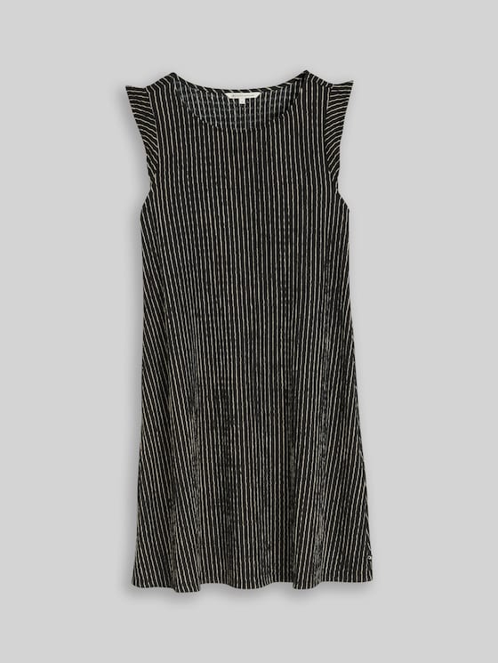 Crinkle mini dress with flounce sleeves - black beige stripe